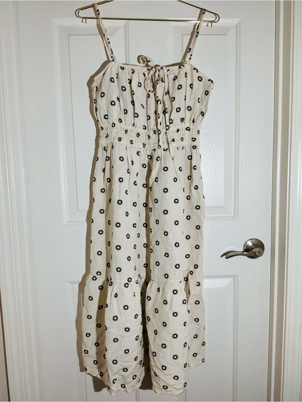 LOFT Cream Jumpsuit with Black Dot Print